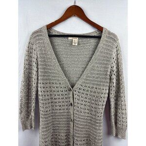 DKNY Jeans Womens Small Gray Crochet Knit Cardigan Sweater 58% Cotton 42% Acryli